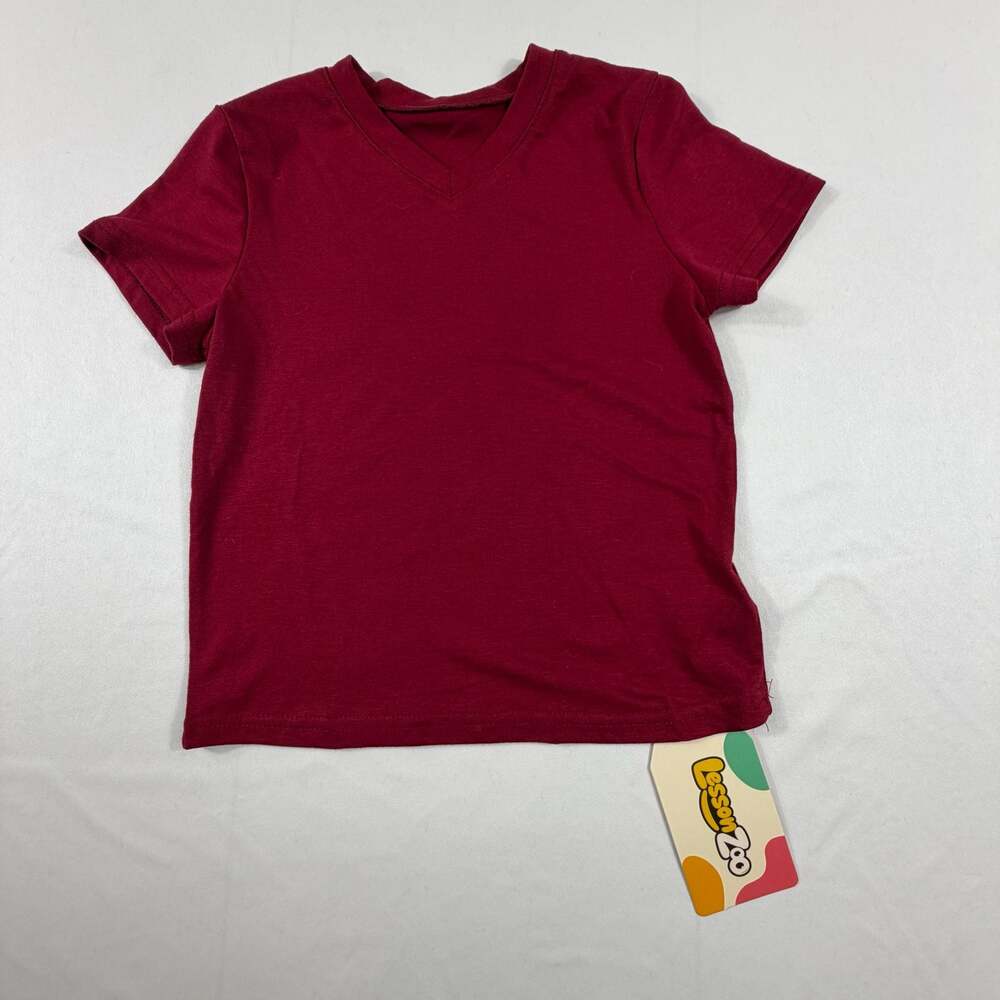 LessonZoo Children's Solid Burgundy V-Neck Short Sleeve T-Shirt